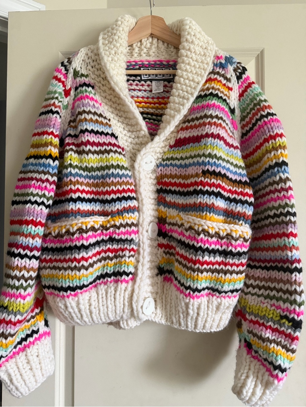 GOGO Multicolor Striped Knit Cardigan with Cream Trim